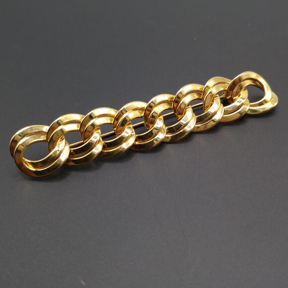 Vintage Monet Vintage Double Curb Chain Brooch, Gold Plated, 1980s - Picture 9 of 10